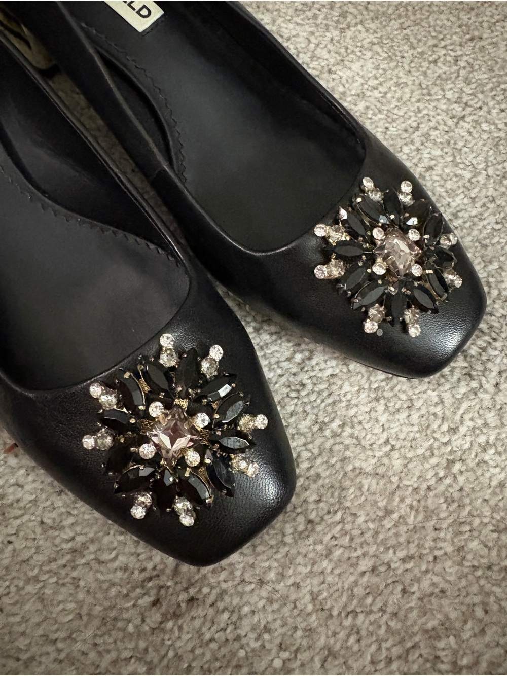 Karl Lagerfeld Black Embellished Square-Toe Flats